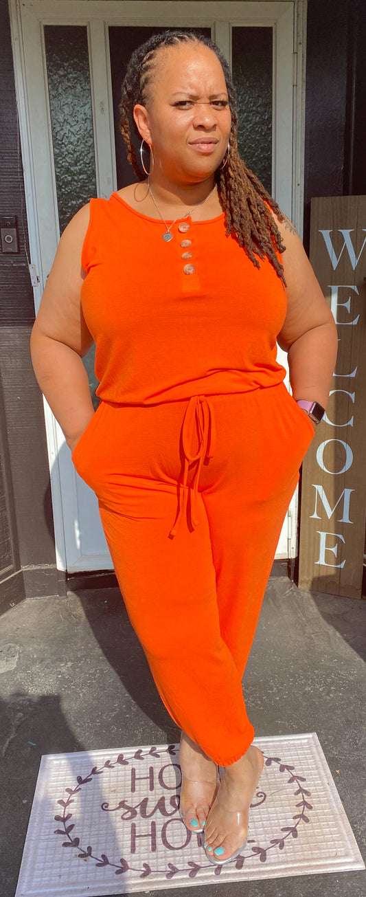 Button Up Basic Jumpsuit (Orange)