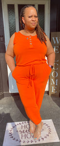 Button Up Basic Jumpsuit (Orange)